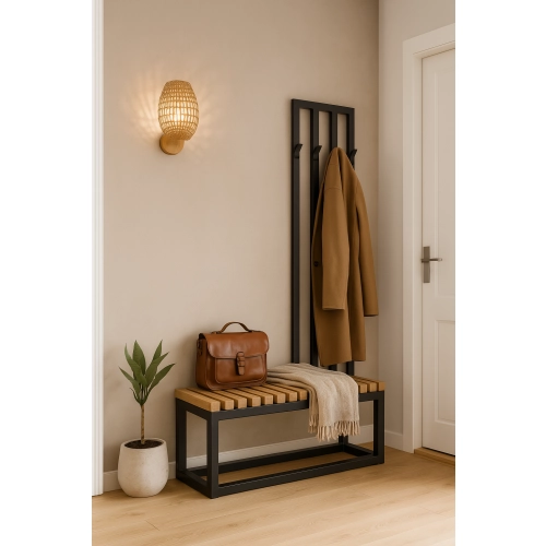 Ławka Metalowa Z Wieszakiem Loft Siedzisko Drewno Lite Dąb LM-85 Rozmiary od 50 cm do 200 cm
